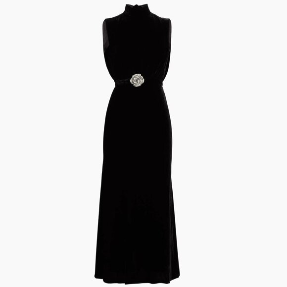 Saloni Fleur Embellished Velvet Maxi Dress